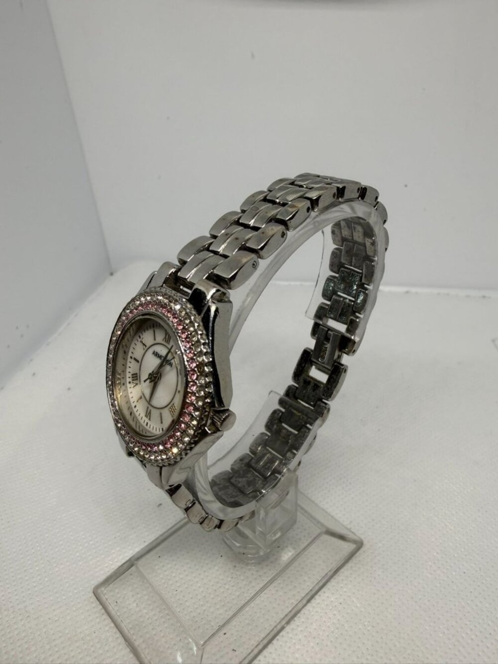 Armitron 75/5332SV Women Silver-Tone Pink & White Crystal Dial Dress Watch - Picture 2 of 11